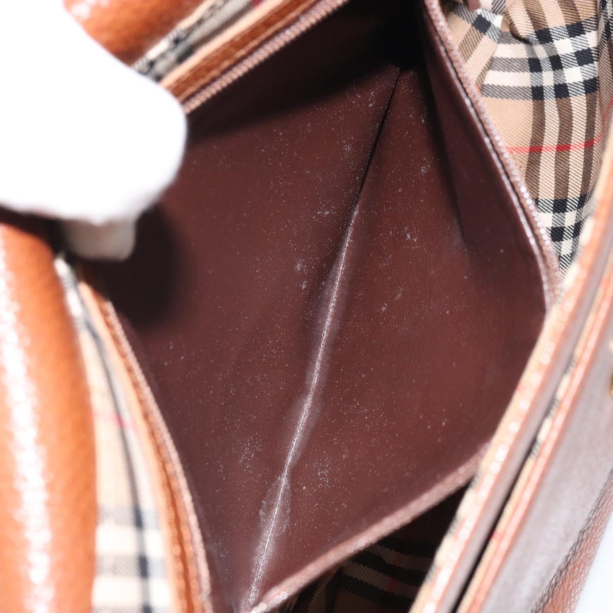 Burberrys Shoulder Bag Leather Brown Gold Auth BA9372