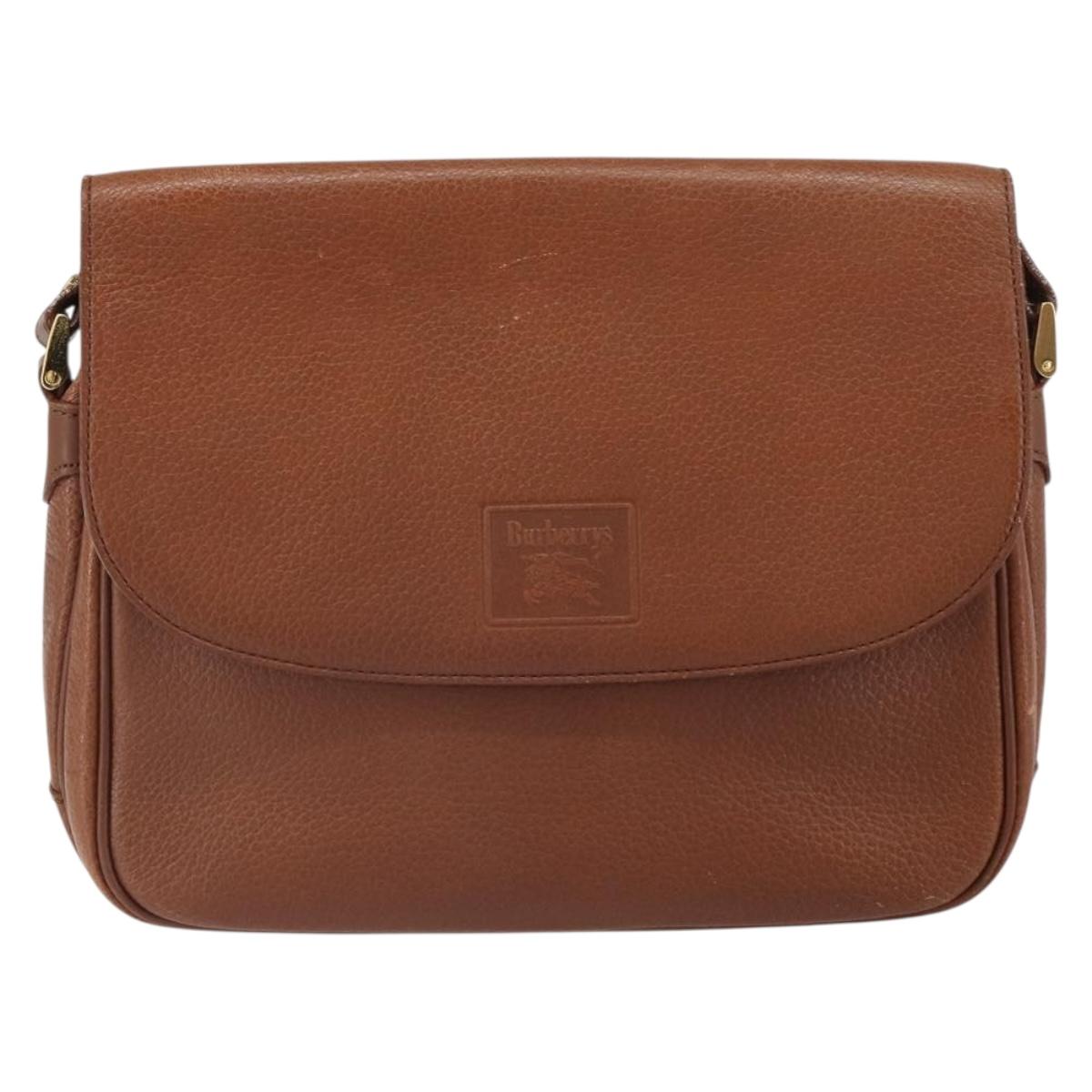 Burberrys Shoulder Bag Leather Brown Gold Auth BA9372