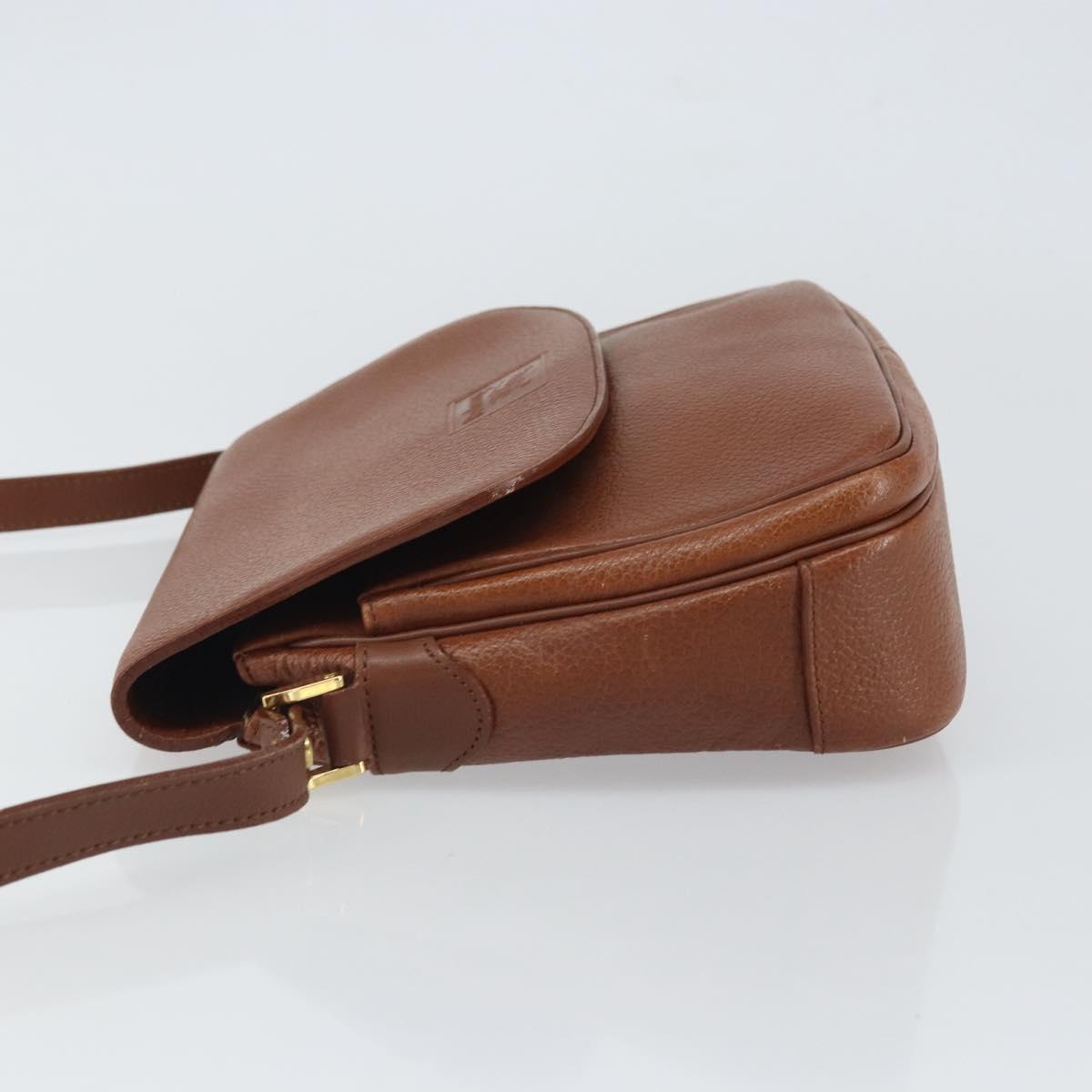Burberrys Shoulder Bag Leather Brown Gold Auth BA9372
