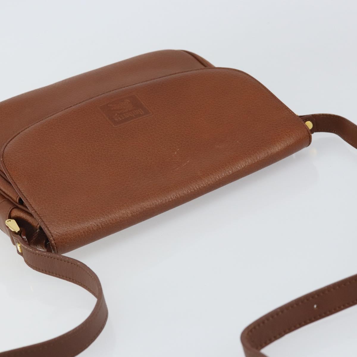 Burberrys Shoulder Bag Leather Brown Gold Auth BA9372