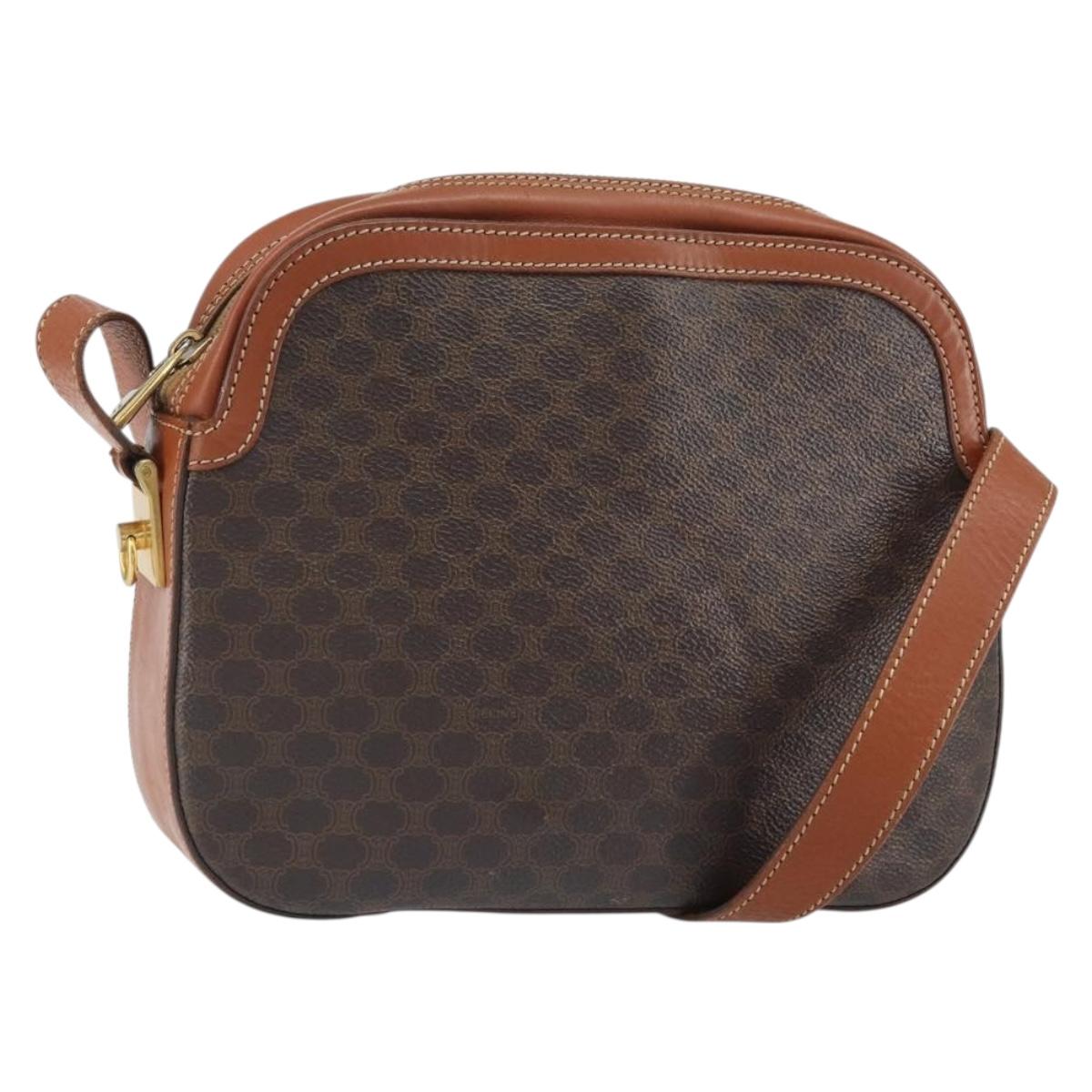 CELINE Macadam Canvas Shoulder Bag PVC Leather Brown Gold Auth BA9377