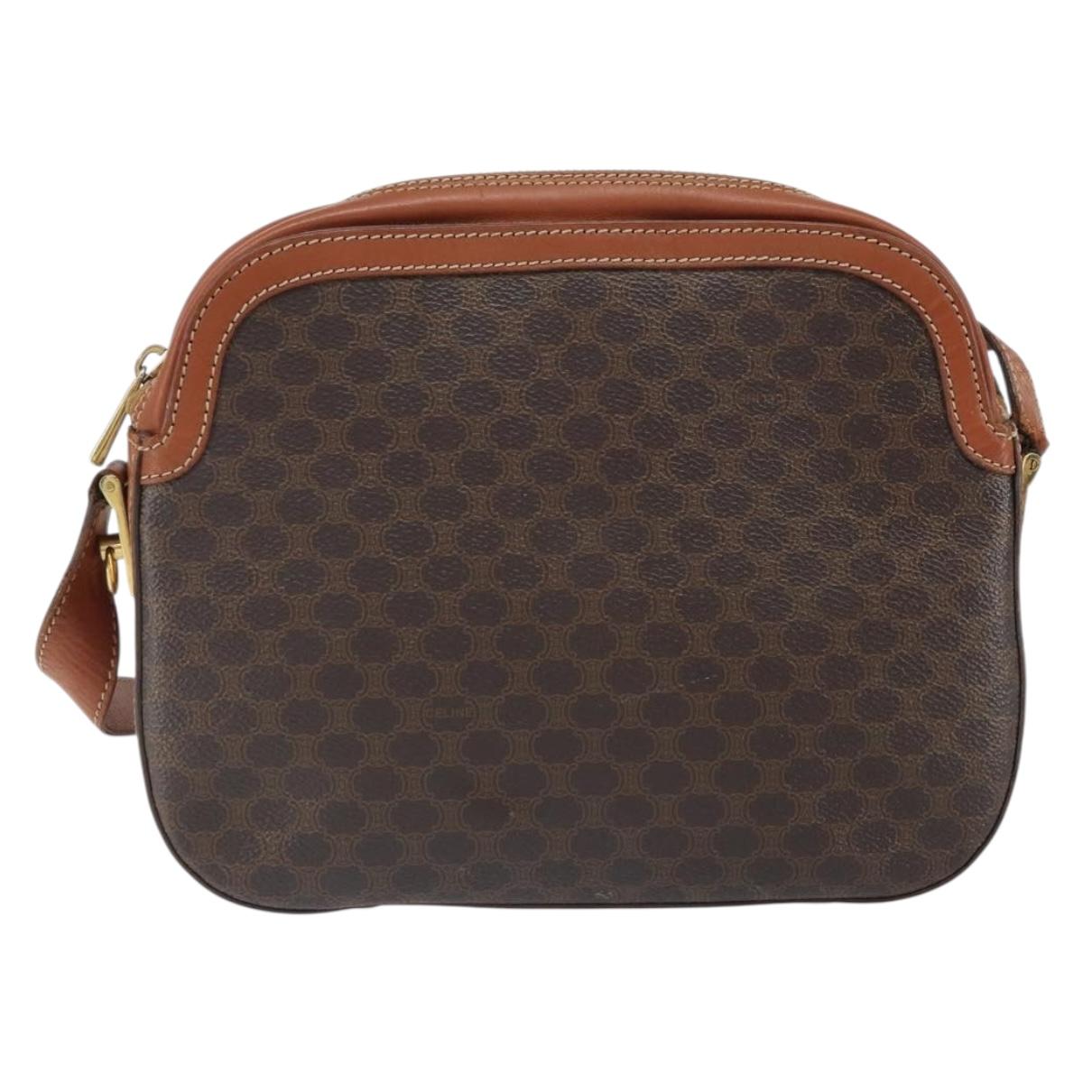 CELINE Macadam Canvas Shoulder Bag PVC Leather Brown Gold Auth BA9377
