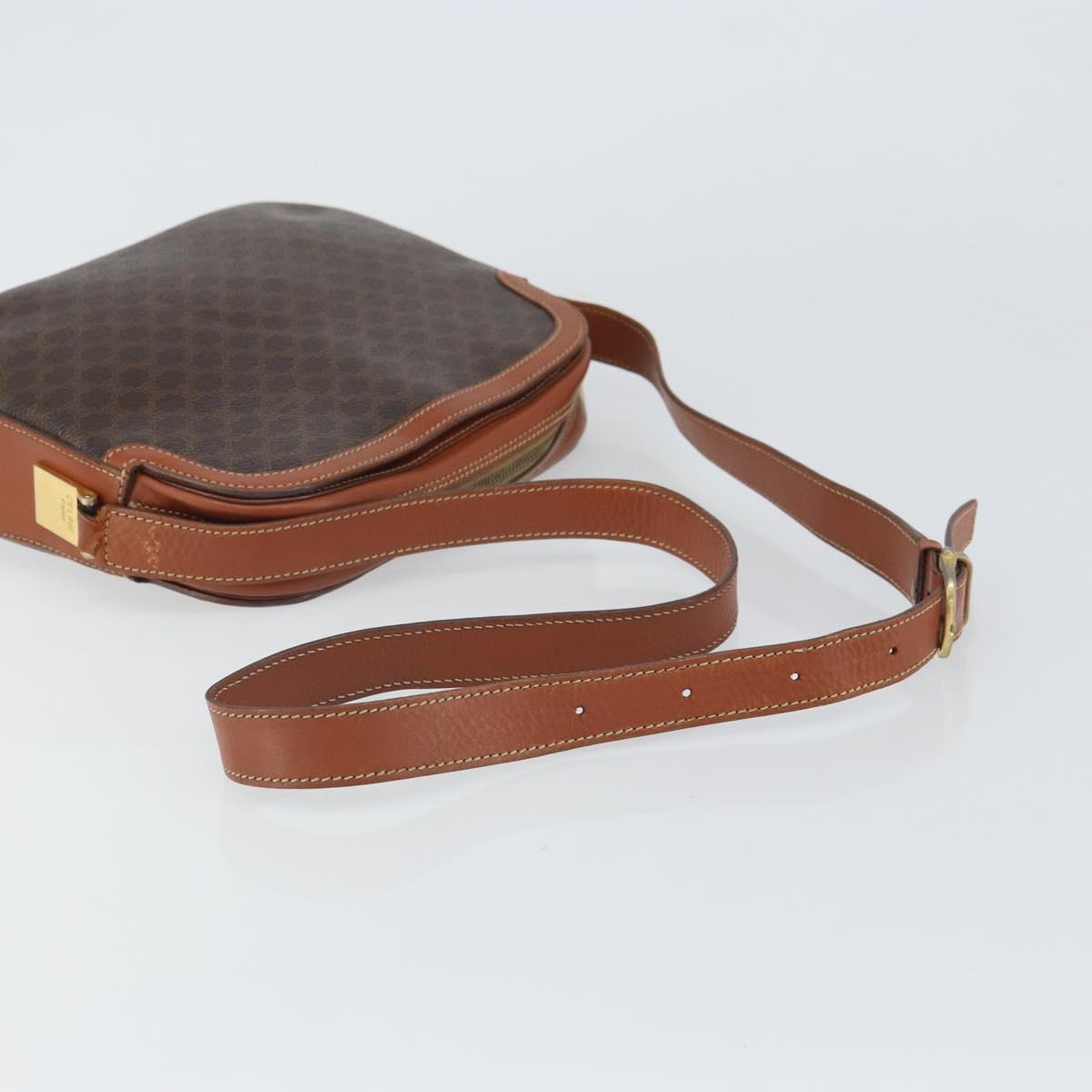 CELINE Macadam Canvas Shoulder Bag PVC Leather Brown Gold Auth BA9377