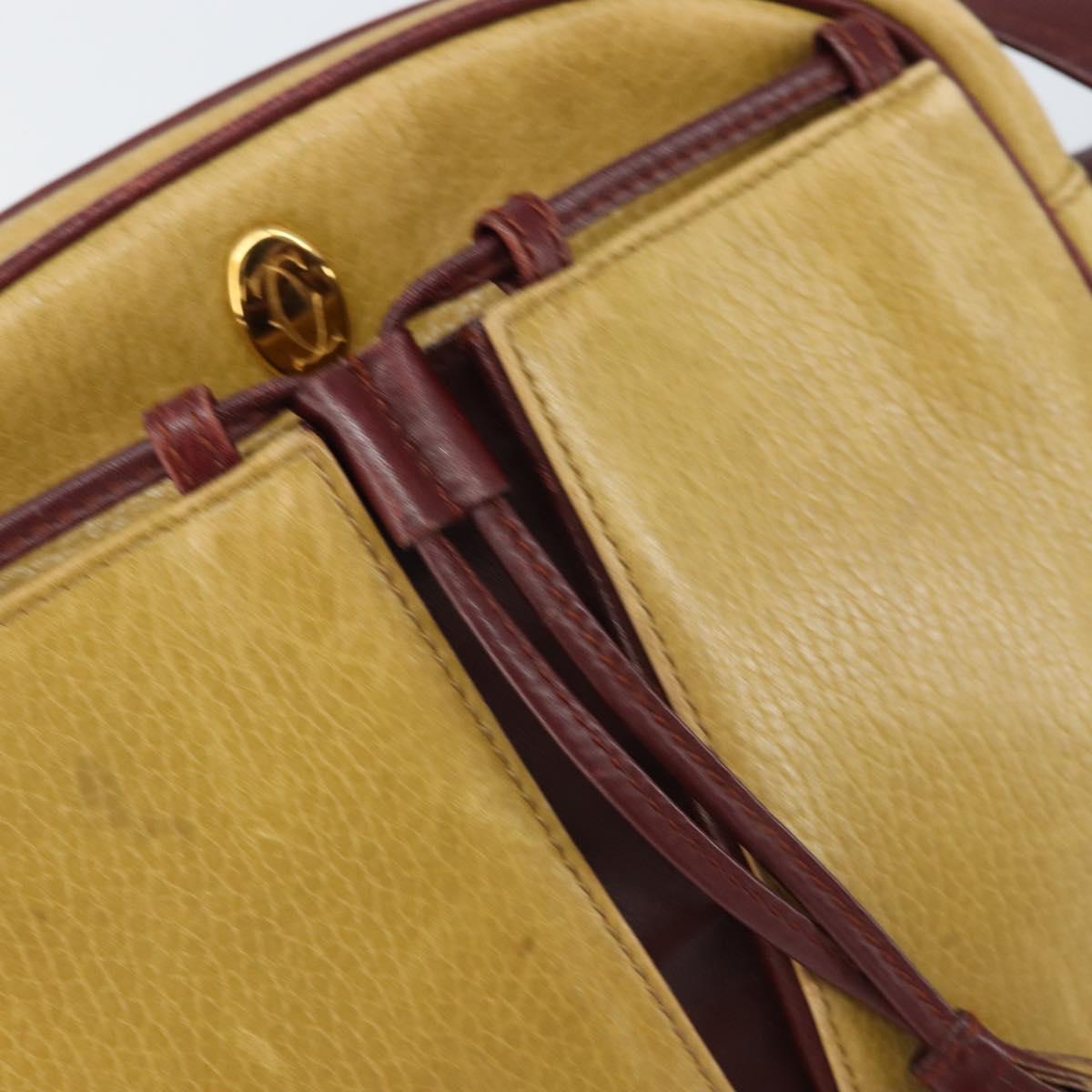 CARTIER Must Line Shoulder Bag Leather Yellow Gold Auth BA9382