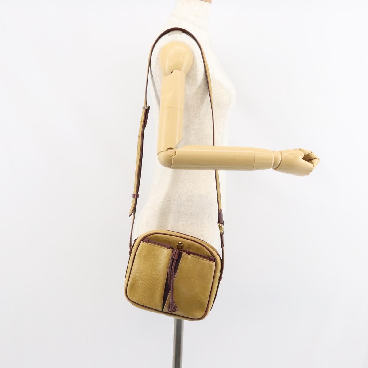 CARTIER Must Line Shoulder Bag Leather Yellow Gold Auth BA9382
