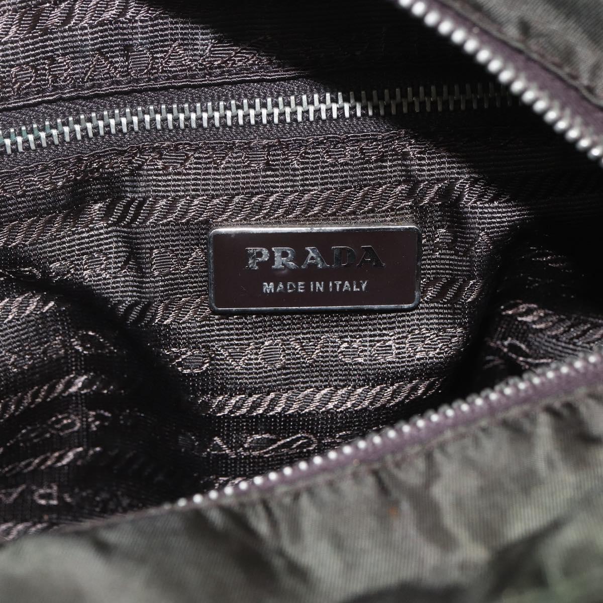 PRADA Tote Bag Nylon Khaki Silver Auth BA9383