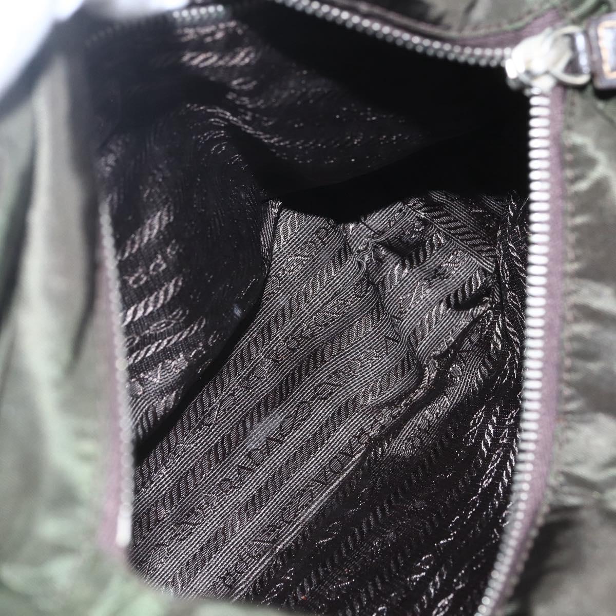 PRADA Tote Bag Nylon Khaki Silver Auth BA9383