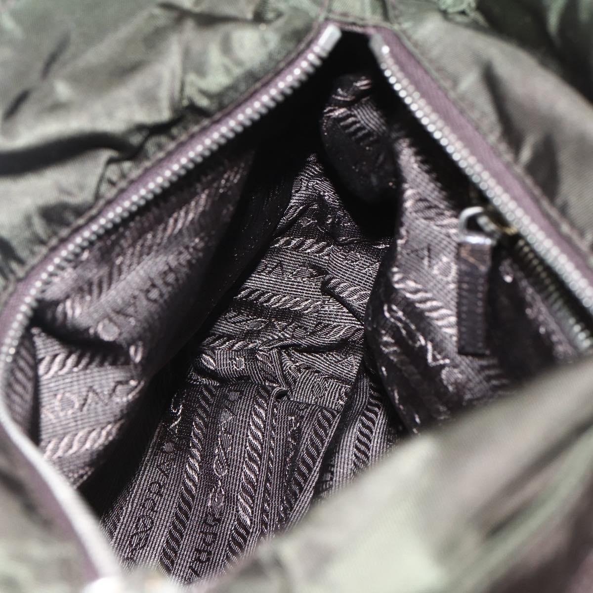 PRADA Tote Bag Nylon Khaki Silver Auth BA9383