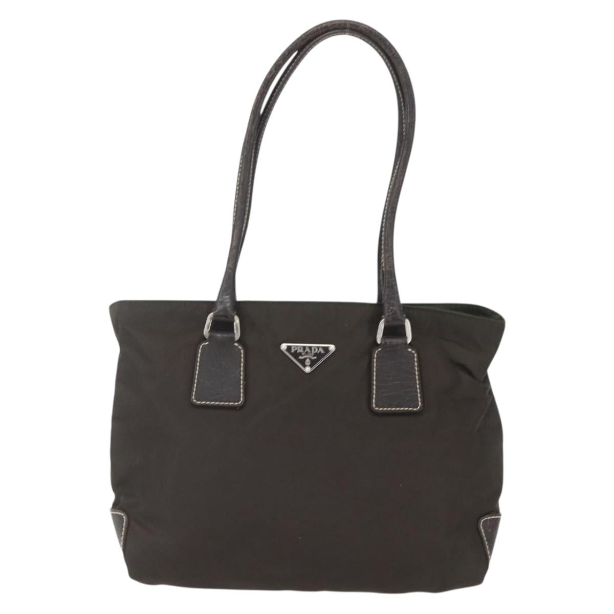 PRADA Tote Bag Nylon Khaki Silver Auth BA9383