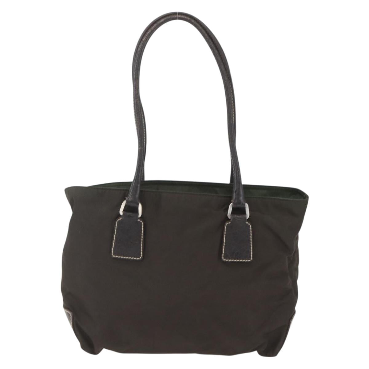 PRADA Tote Bag Nylon Khaki Silver Auth BA9383