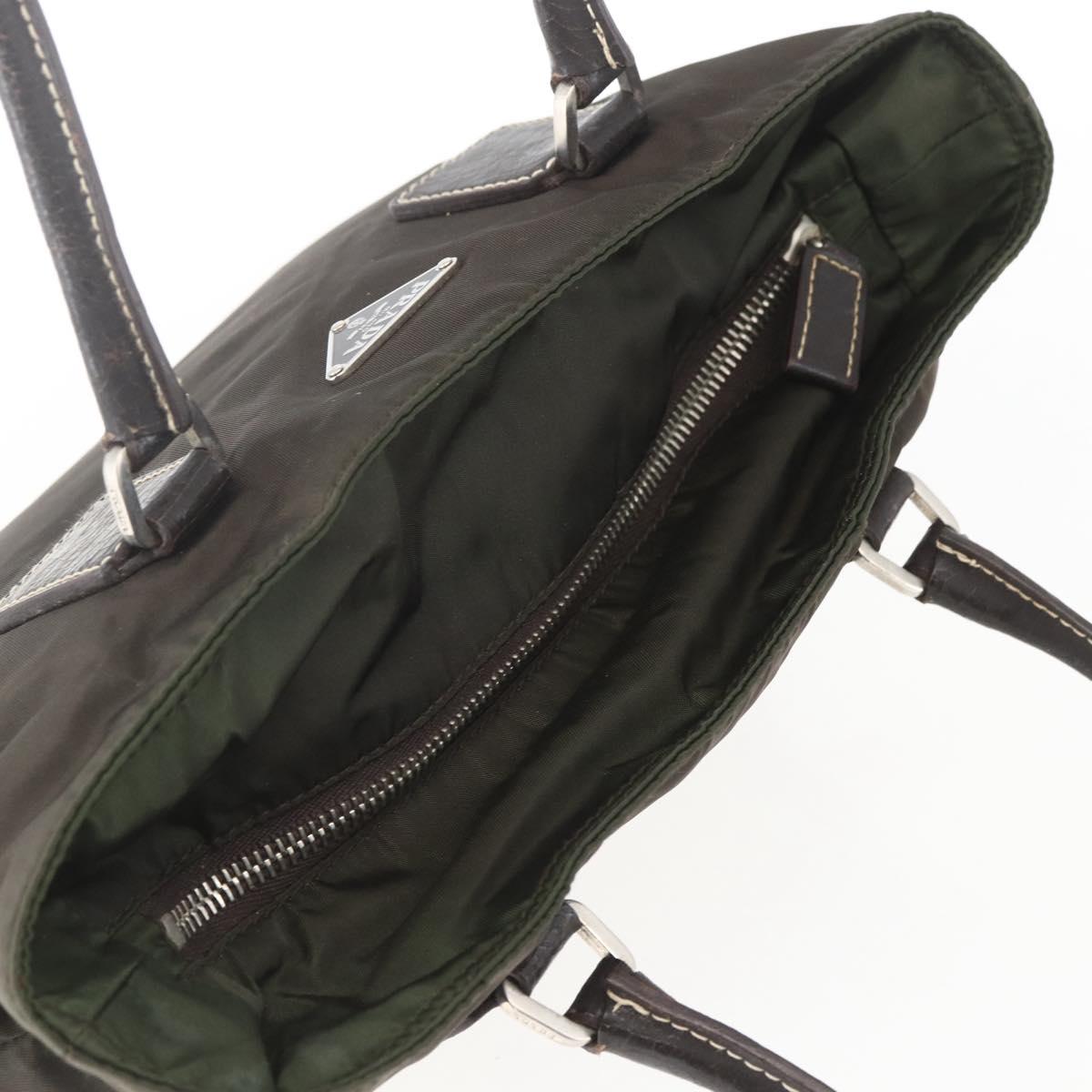 PRADA Tote Bag Nylon Khaki Silver Auth BA9383
