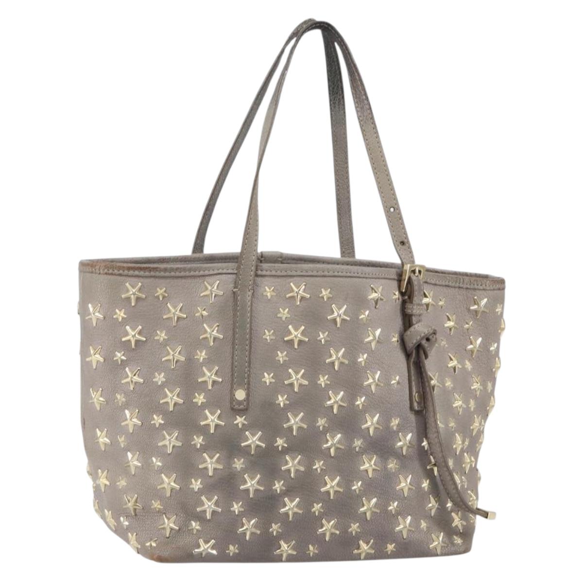 Jimmy Choo Sasha S Tote Bag Leather Silver Gold Auth BA9385