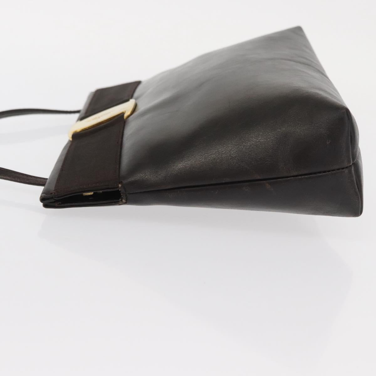 Salvatore Ferragamo Vala Shoulder Bag Leather Dark Brown Gold Auth BA9386
