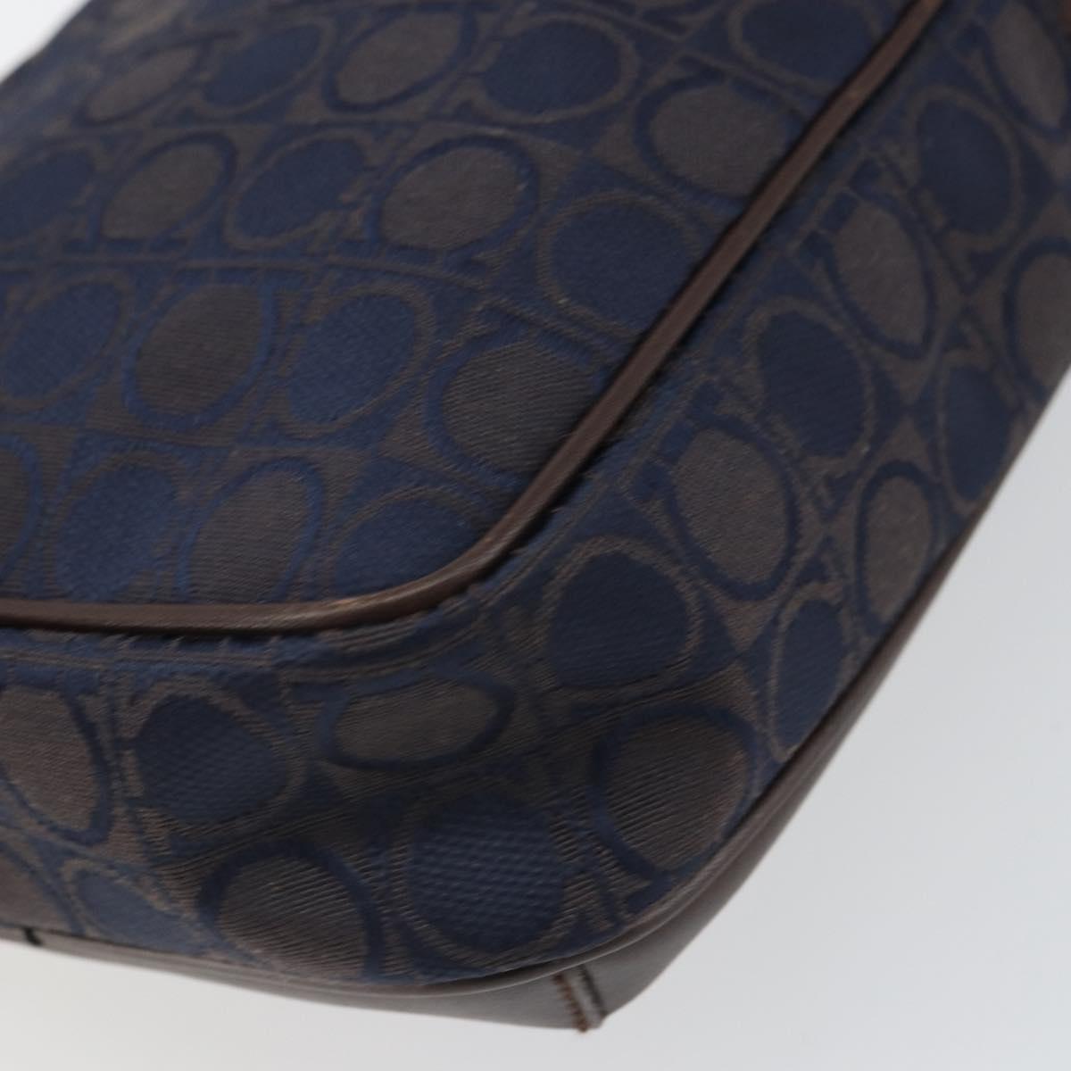 Salvatore Ferragamo Gancini Shoulder Bag Nylon Leather Navy Gold Auth BA9388