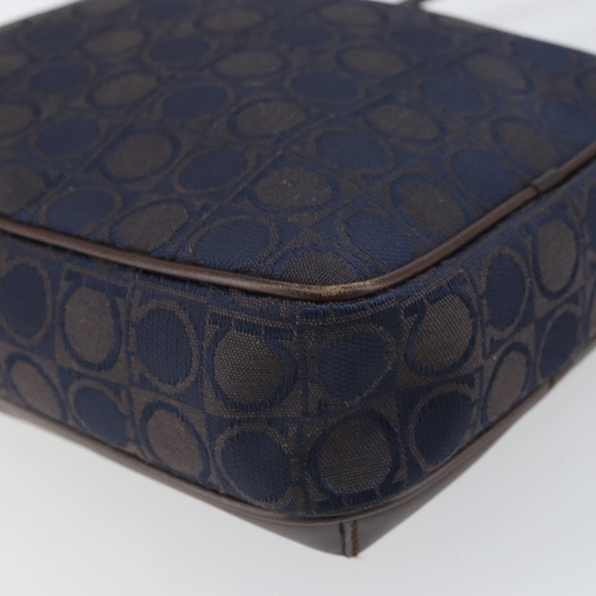 Salvatore Ferragamo Gancini Shoulder Bag Nylon Leather Navy Gold Auth BA9388