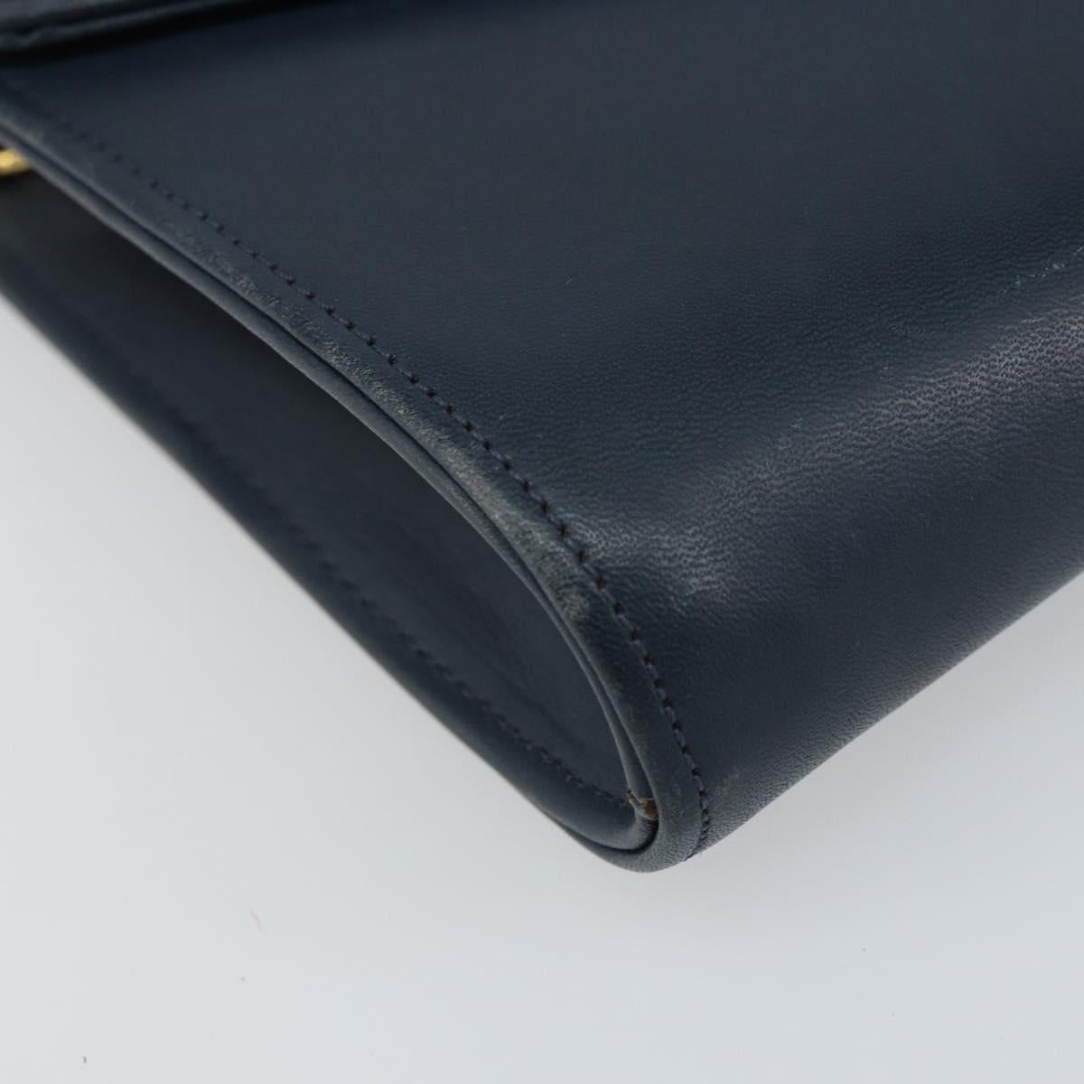 Christian Dior Chain Shoulder Bag Leather Navy Gold Auth BA9389