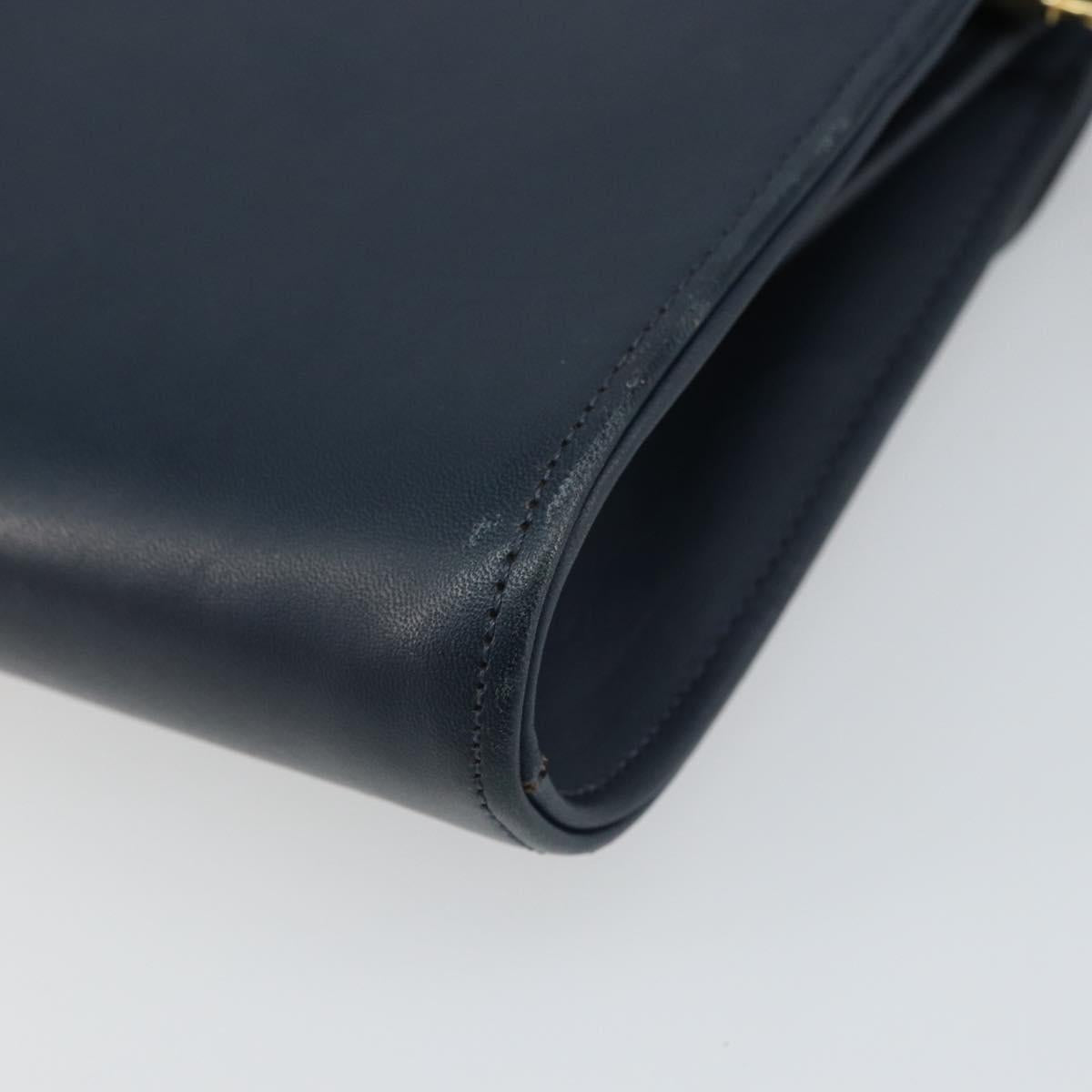 Christian Dior Chain Shoulder Bag Leather Navy Gold Auth BA9389