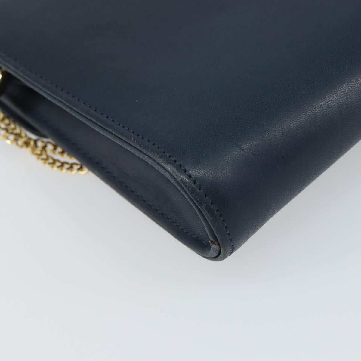 Christian Dior Chain Shoulder Bag Leather Navy Gold Auth BA9389