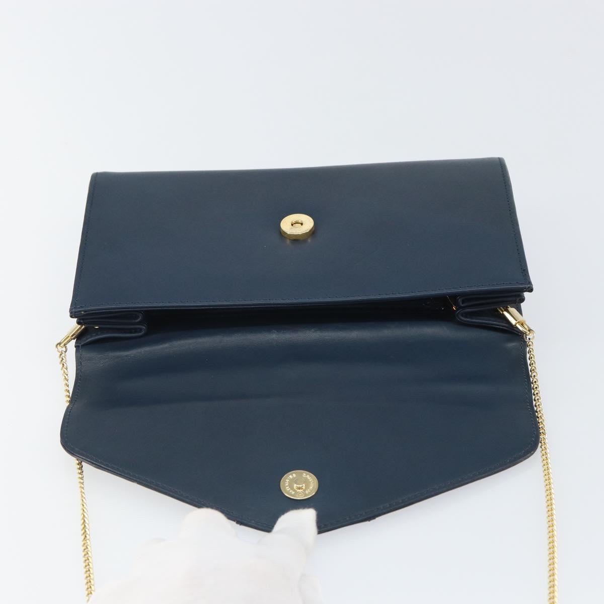 Christian Dior Chain Shoulder Bag Leather Navy Gold Auth BA9389