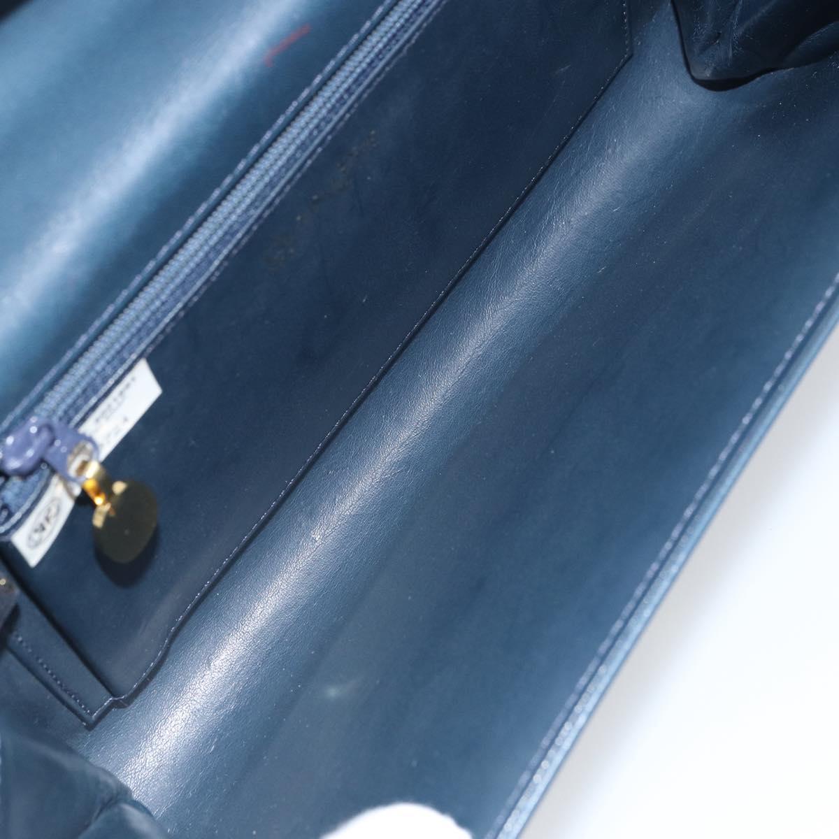 Christian Dior Chain Shoulder Bag Leather Navy Gold Auth BA9389