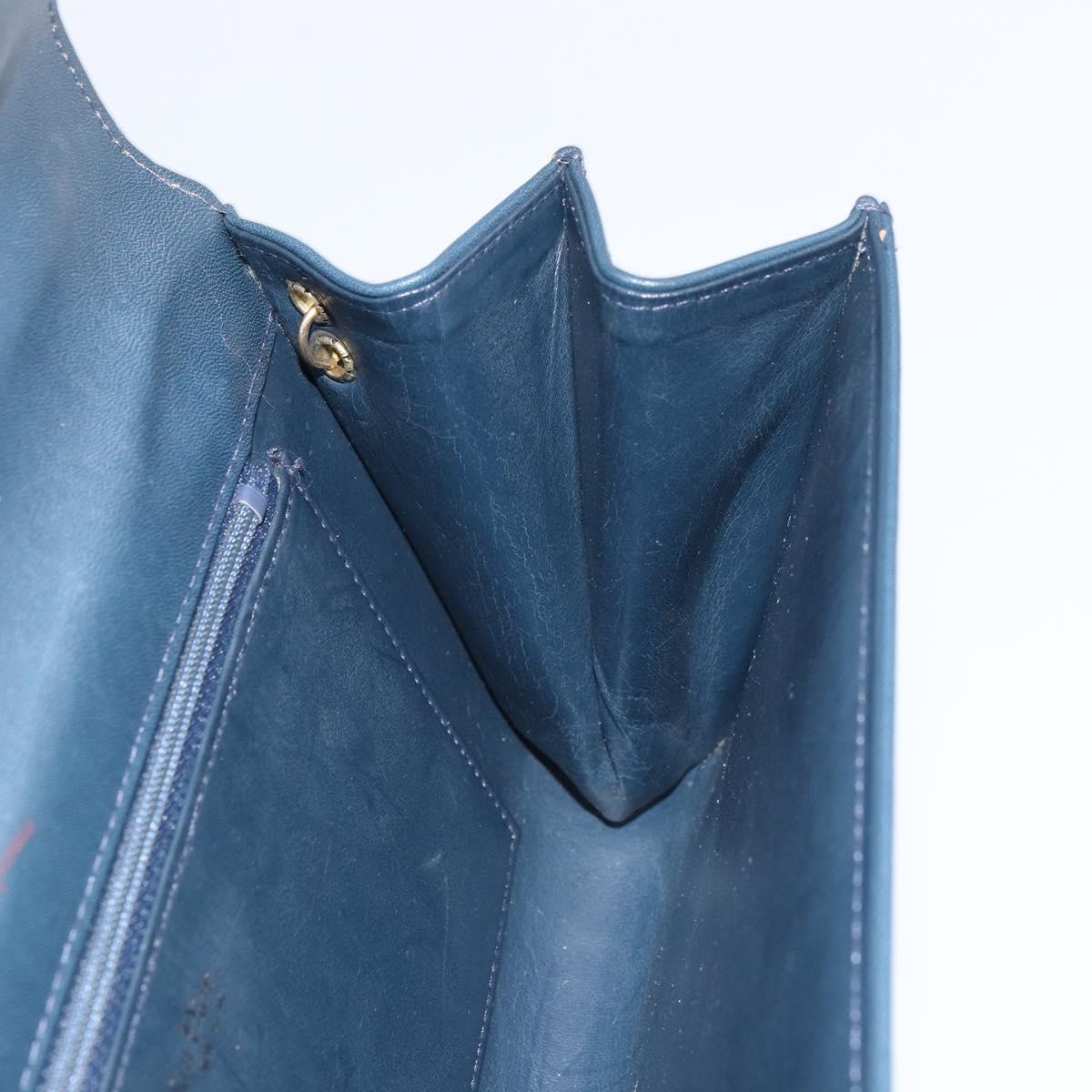 Christian Dior Chain Shoulder Bag Leather Navy Gold Auth BA9389