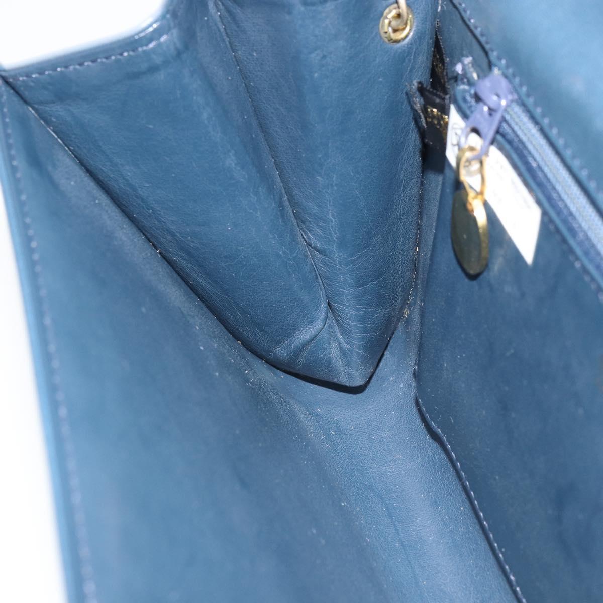 Christian Dior Chain Shoulder Bag Leather Navy Gold Auth BA9389