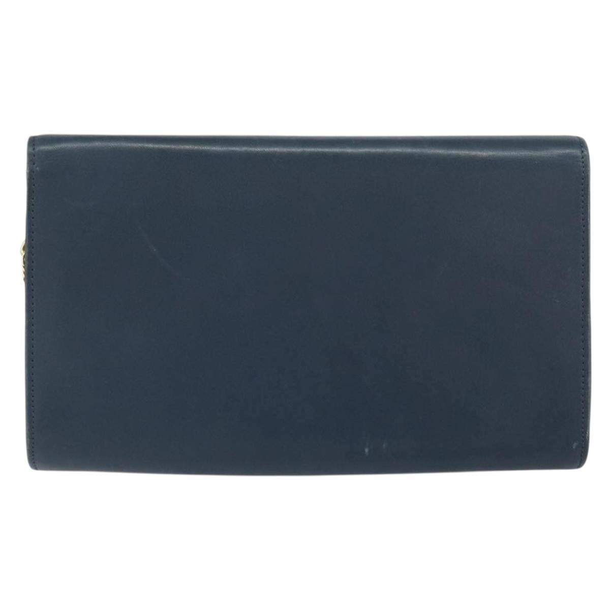 Christian Dior Chain Shoulder Bag Leather Navy Gold Auth BA9389