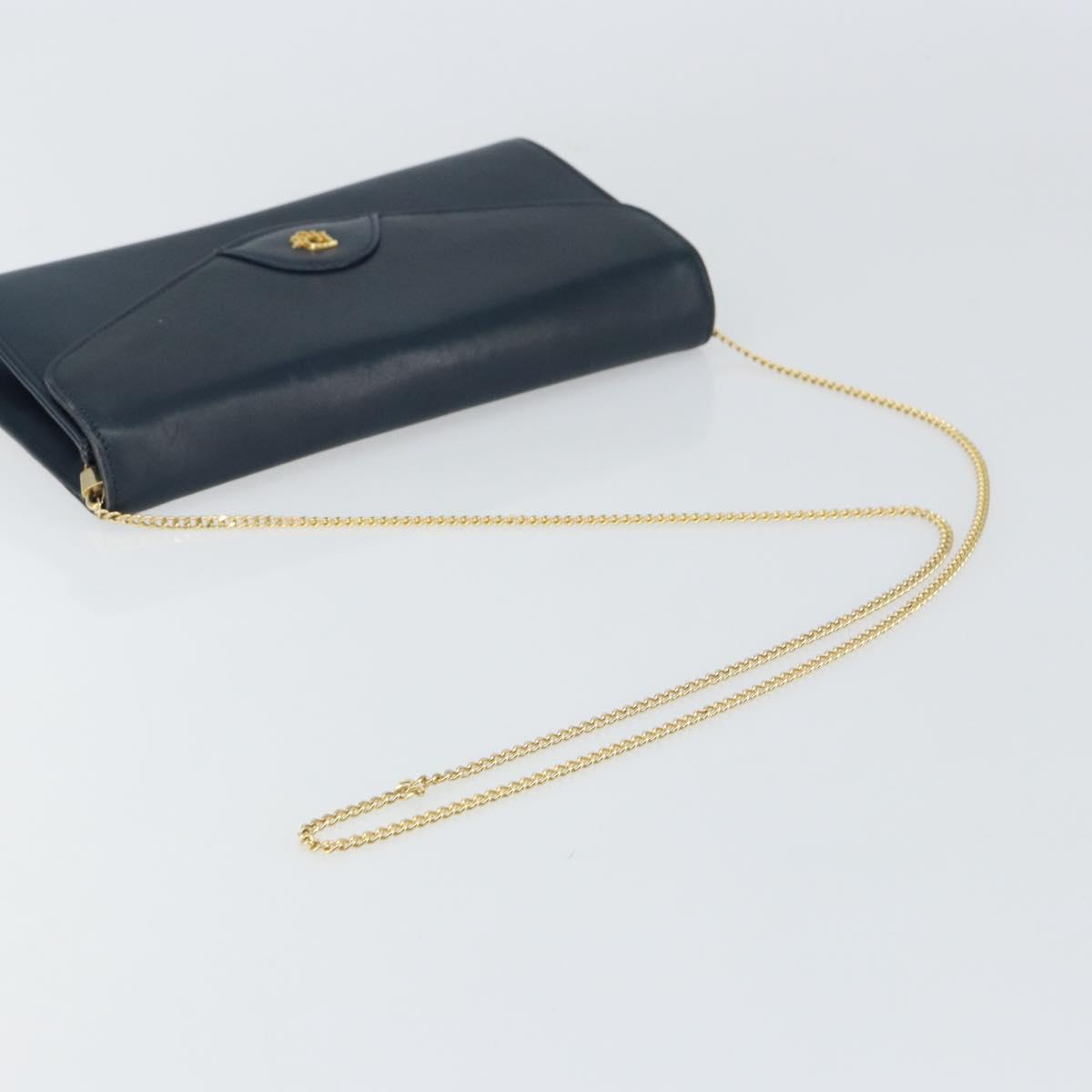 Christian Dior Chain Shoulder Bag Leather Navy Gold Auth BA9389