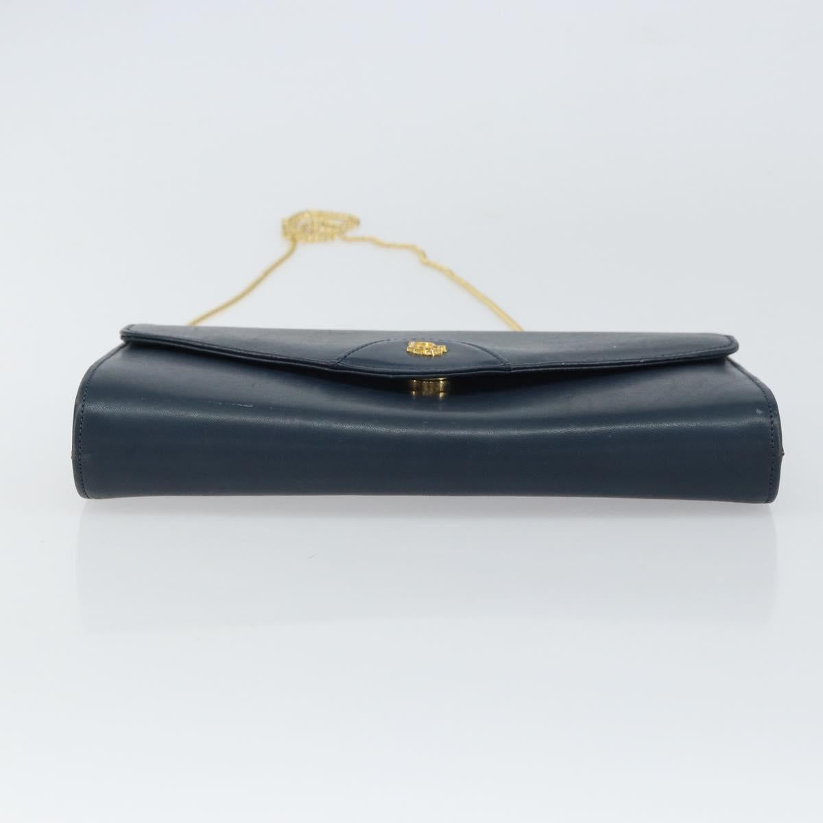 Christian Dior Chain Shoulder Bag Leather Navy Gold Auth BA9389