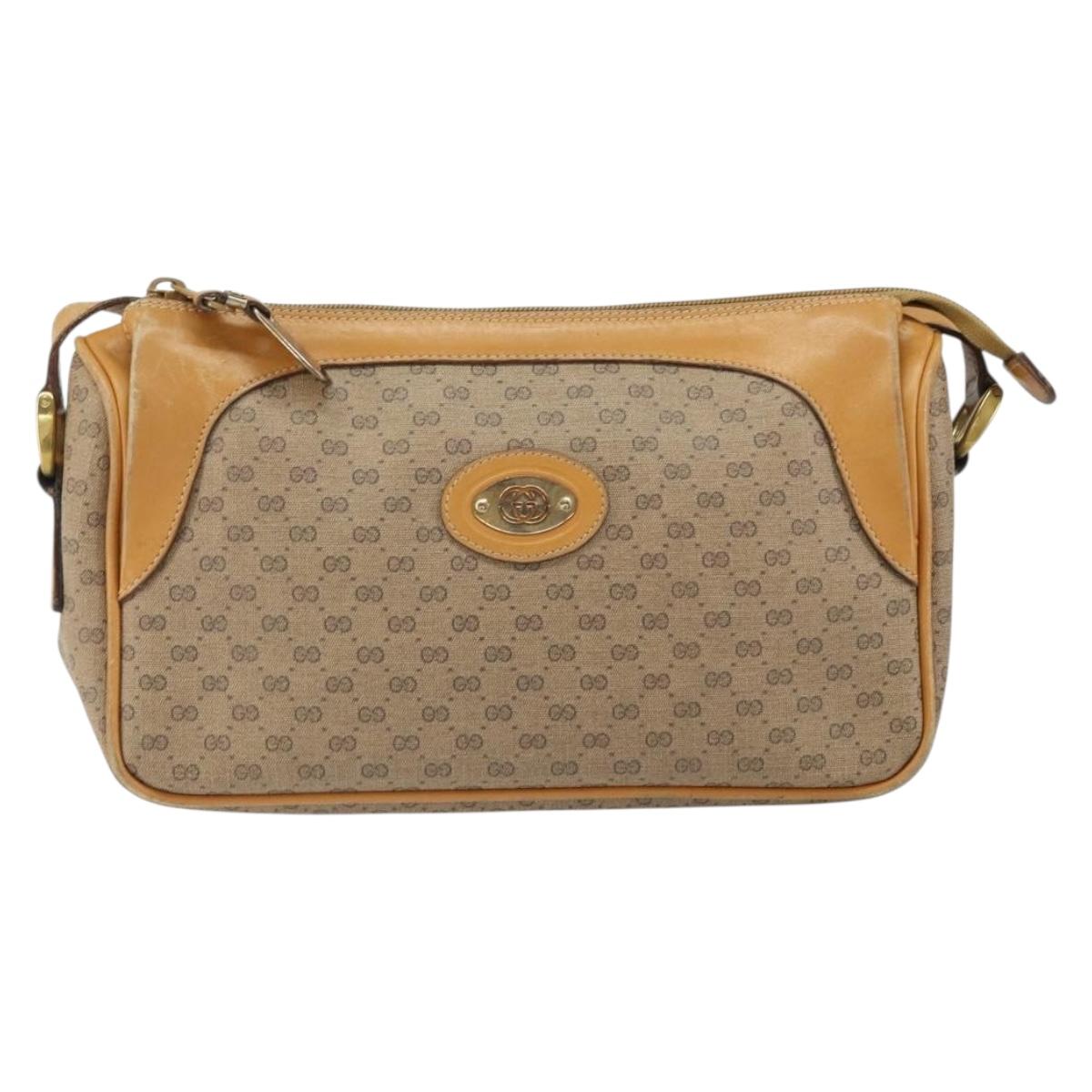 GUCCI Micro GG Supreme Shoulder Bag PVC Beige Gold Auth BA9394