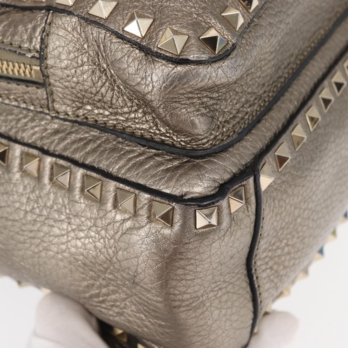 VALENTINO Rock Studs Backpack Leather Silver Gold Auth BA9400
