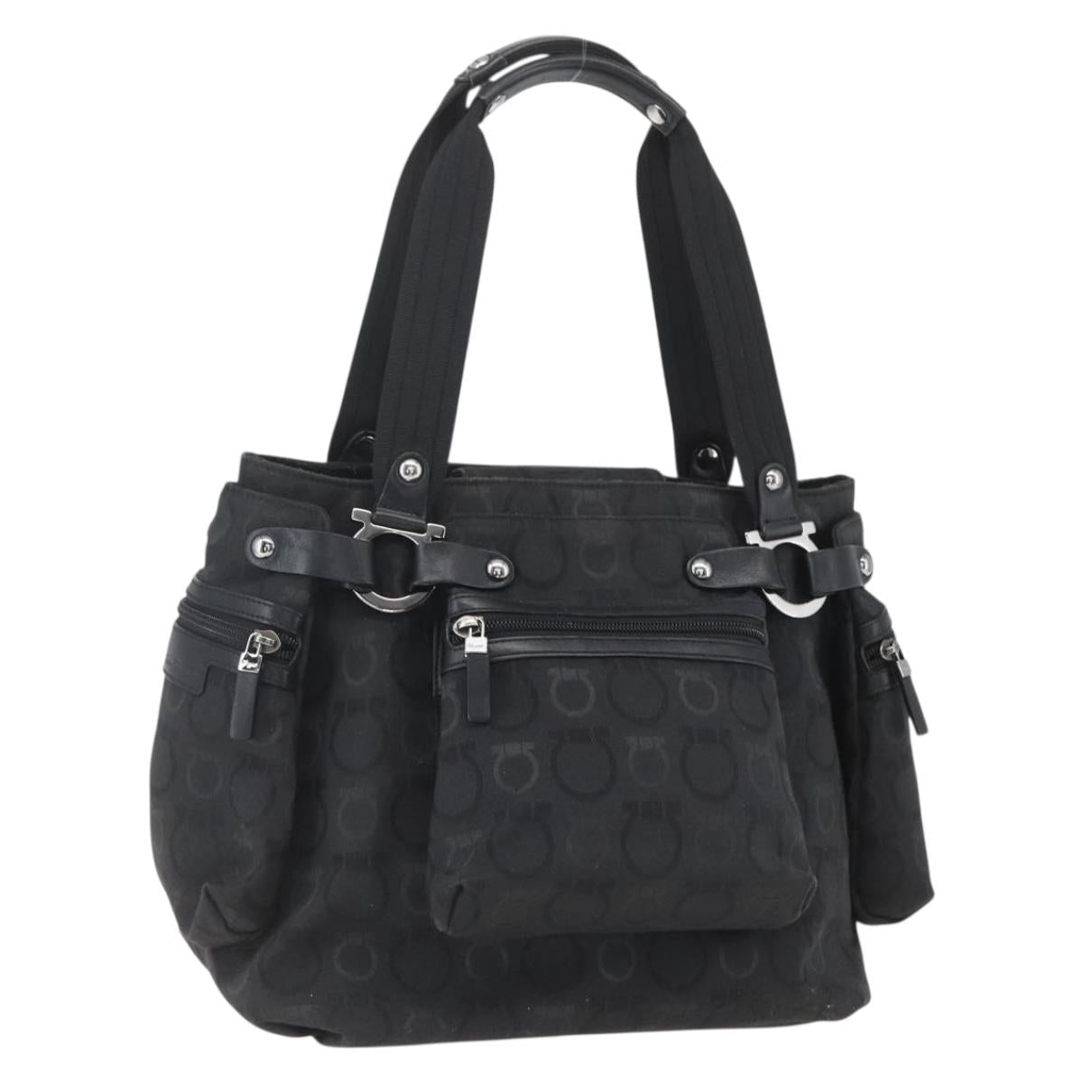 Salvatore Ferragamo Gancini Tote Bag Nylon Black Silver Auth BA9401