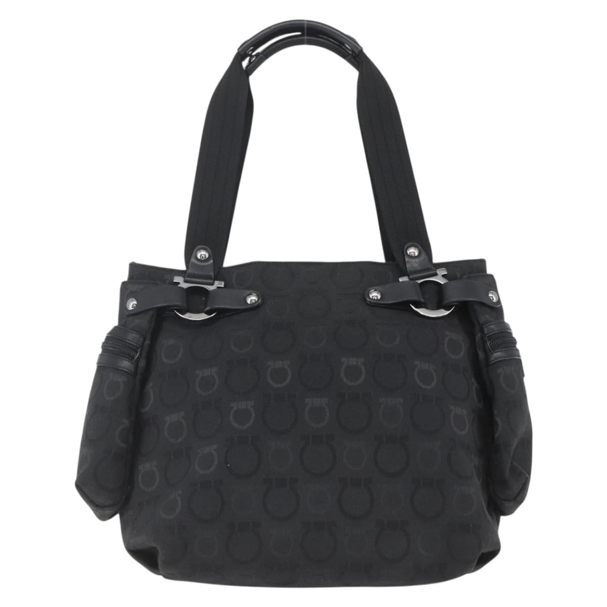 Salvatore Ferragamo Gancini Tote Bag Nylon Black Silver Auth BA9401