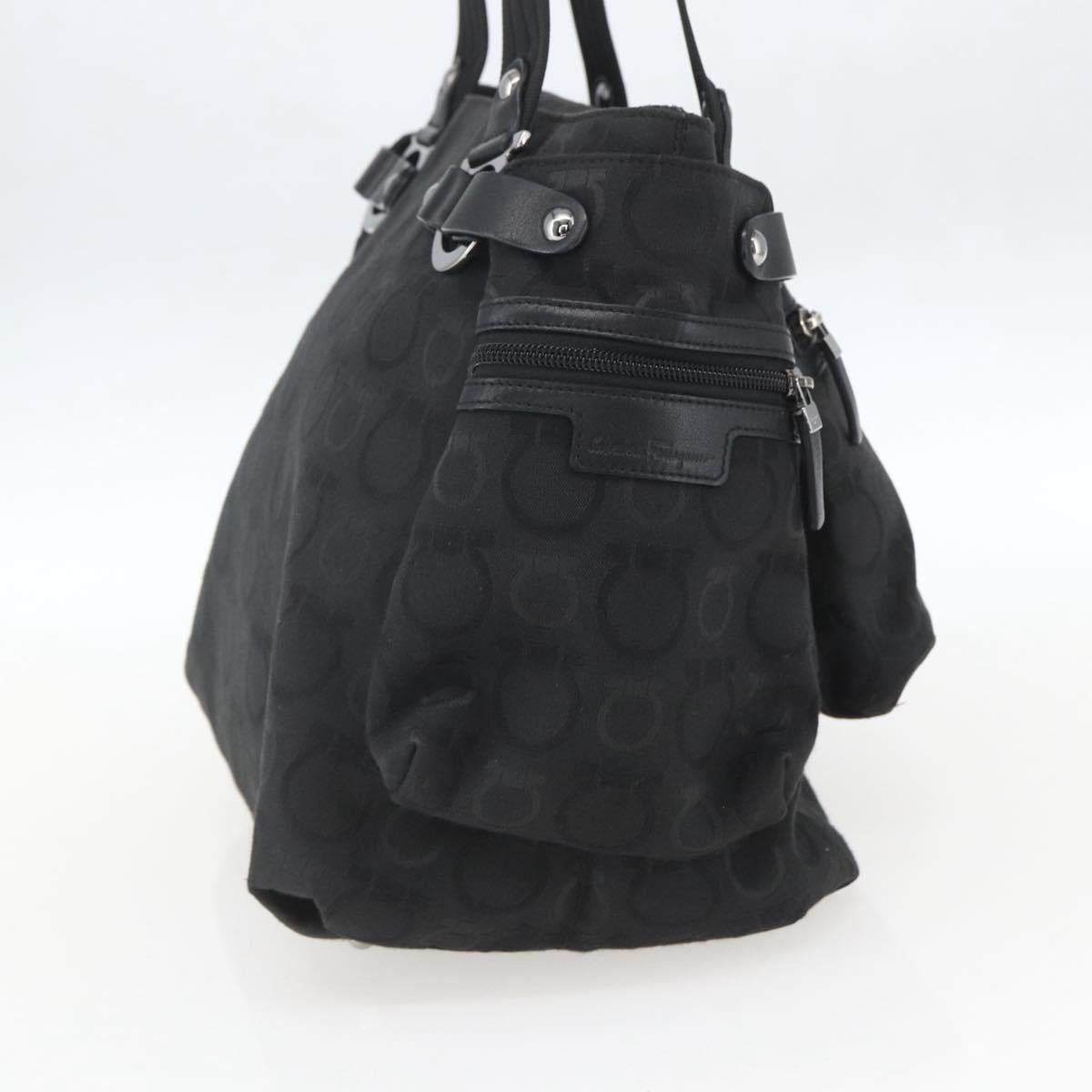 Salvatore Ferragamo Gancini Tote Bag Nylon Black Silver Auth BA9401