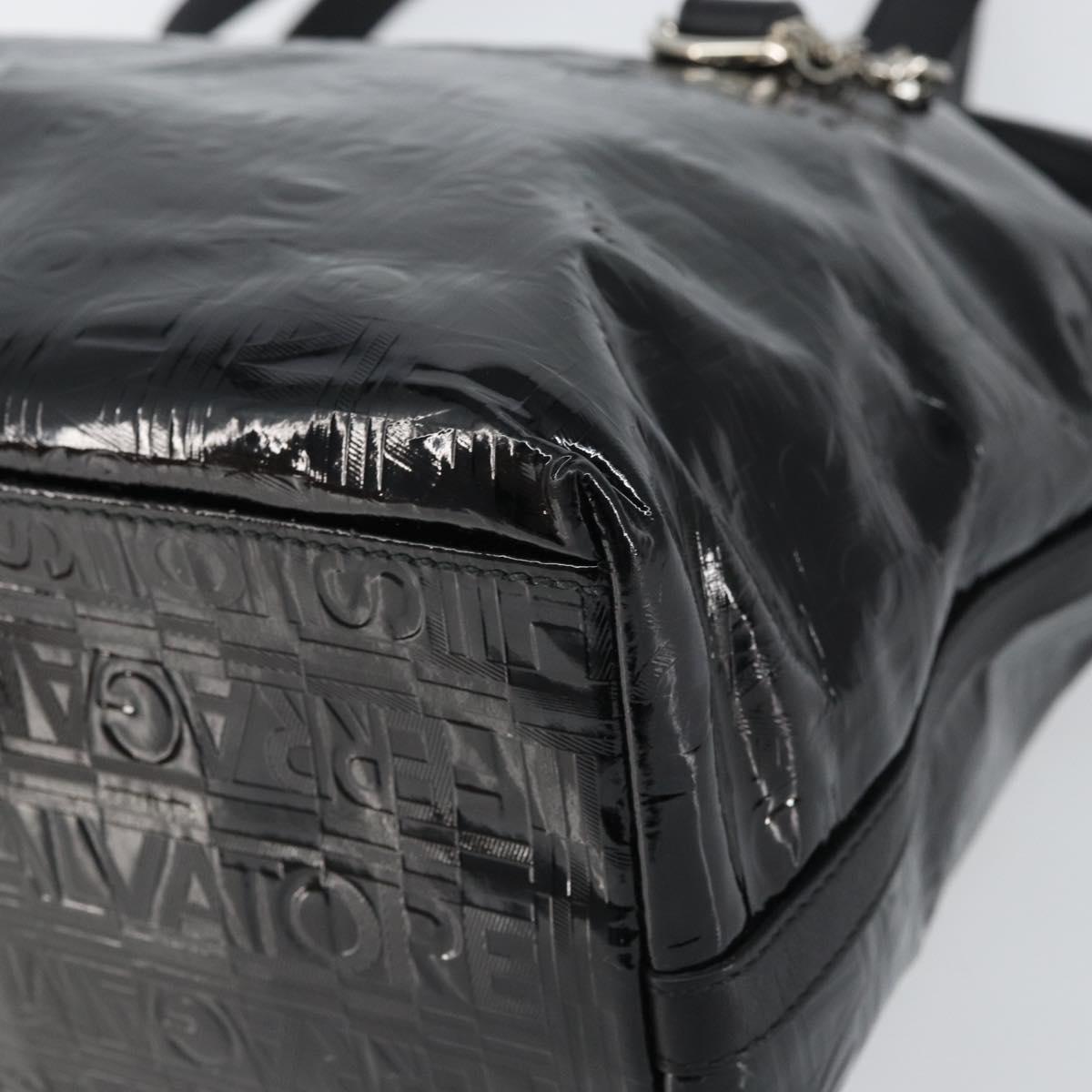 Salvatore Ferragamo Gancini Tote Bag Enamel Black Silver Auth BA9402
