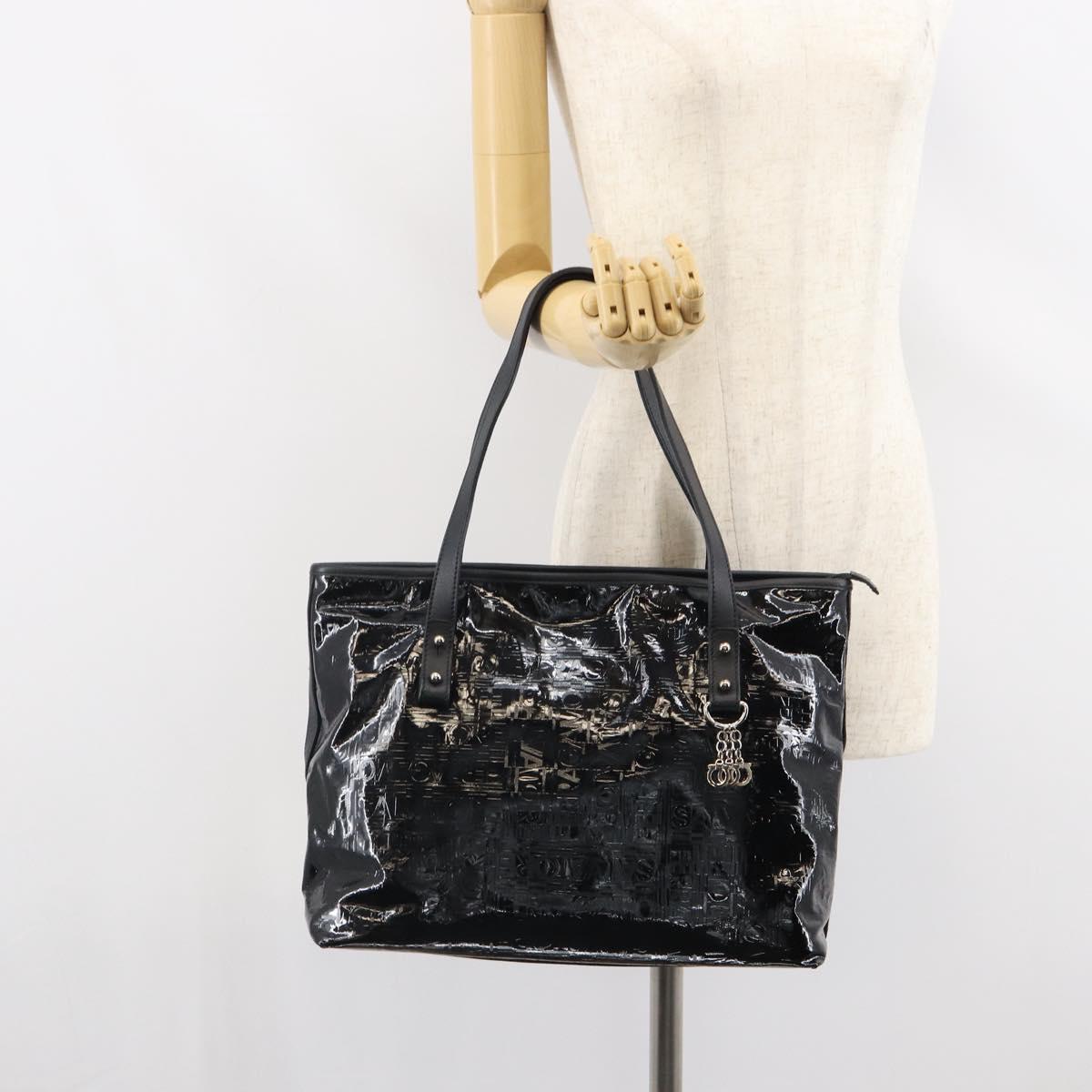 Salvatore Ferragamo Gancini Tote Bag Enamel Black Silver Auth BA9402