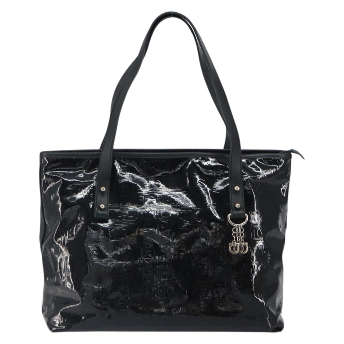 Salvatore Ferragamo Gancini Tote Bag Enamel Black Silver Auth BA9402