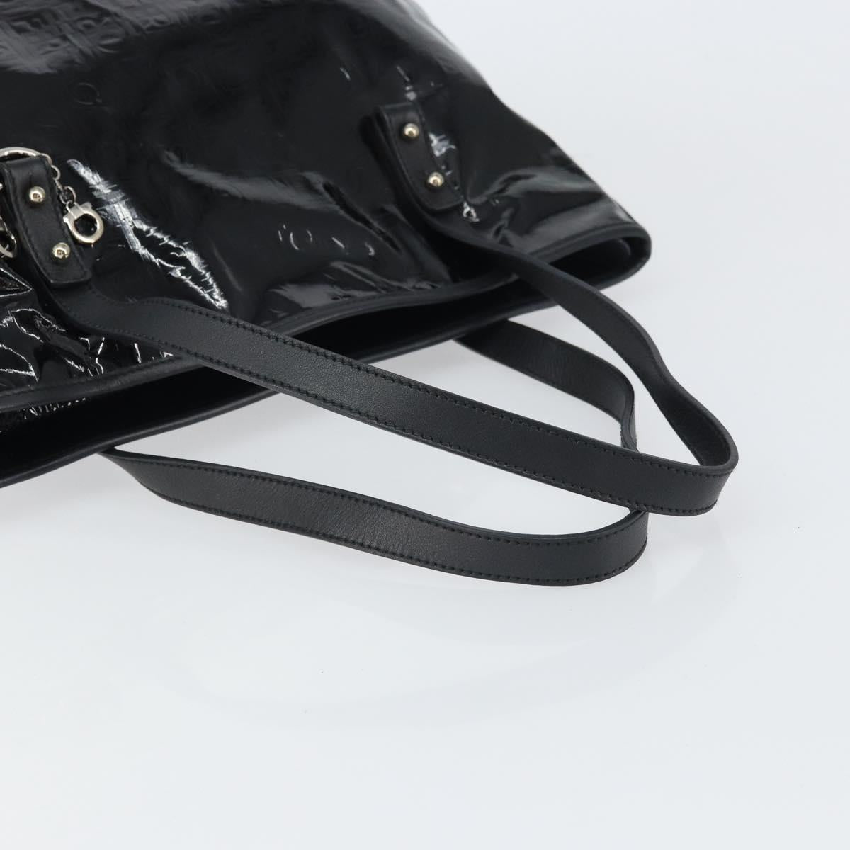Salvatore Ferragamo Gancini Tote Bag Enamel Black Silver Auth BA9402