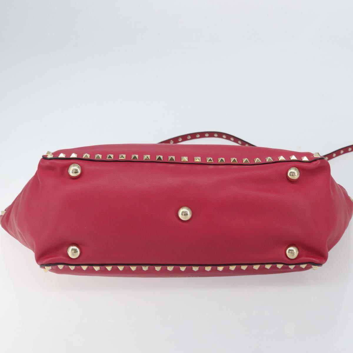 VALENTINO Rock studs Tote Bag Leather 2way Pink Gold Auth BA9403