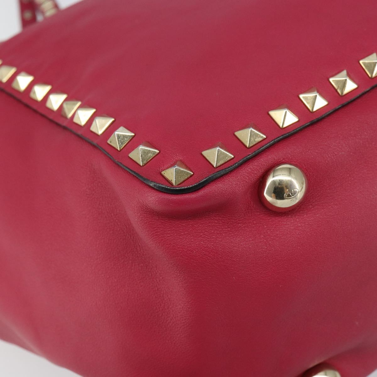 VALENTINO Rock studs Tote Bag Leather 2way Pink Gold Auth BA9403