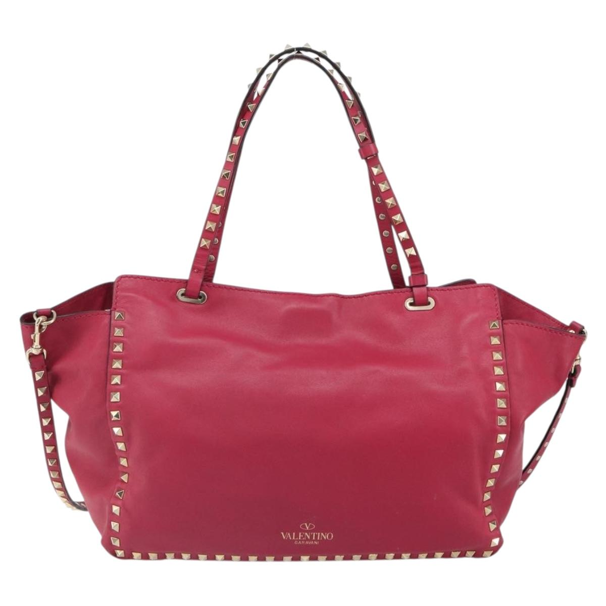 VALENTINO Rock studs Tote Bag Leather 2way Pink Gold Auth BA9403