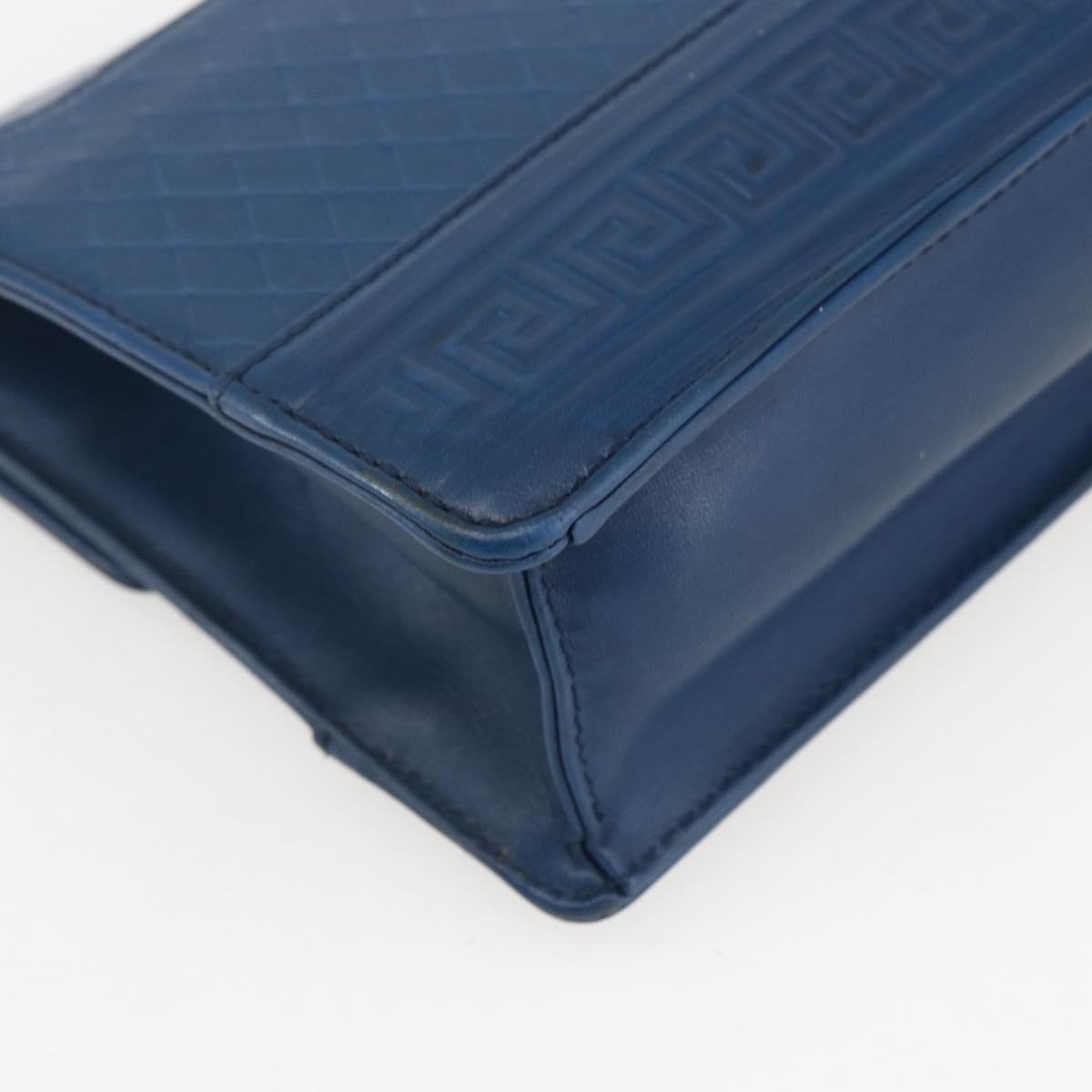 Gianni Versace Clutch Bag Leather Blue Gold Auth BA9405