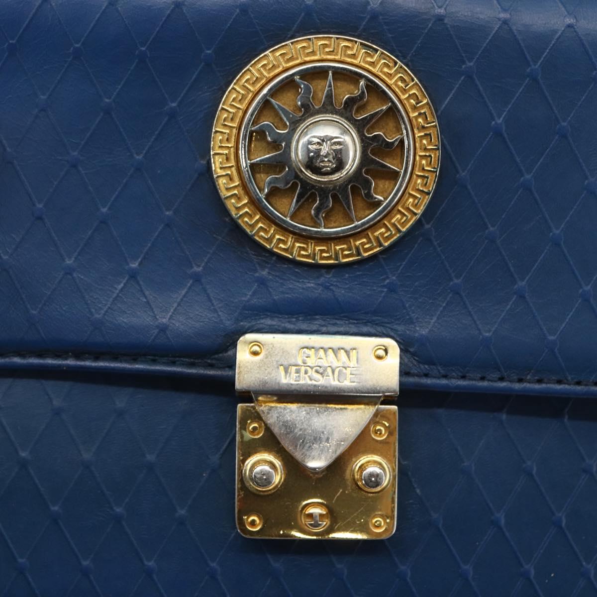 Gianni Versace Clutch Bag Leather Blue Gold Auth BA9405