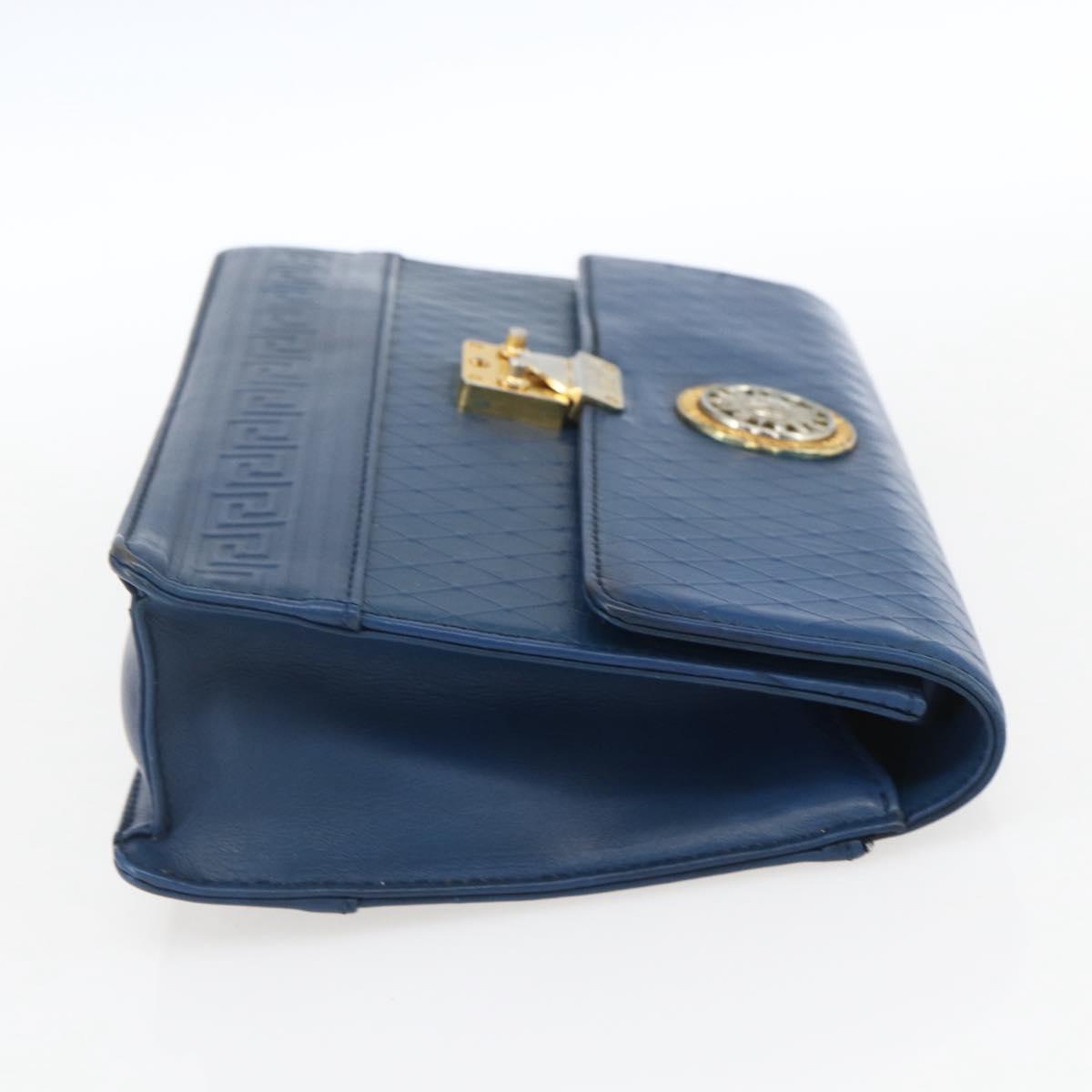 Gianni Versace Clutch Bag Leather Blue Gold Auth BA9405
