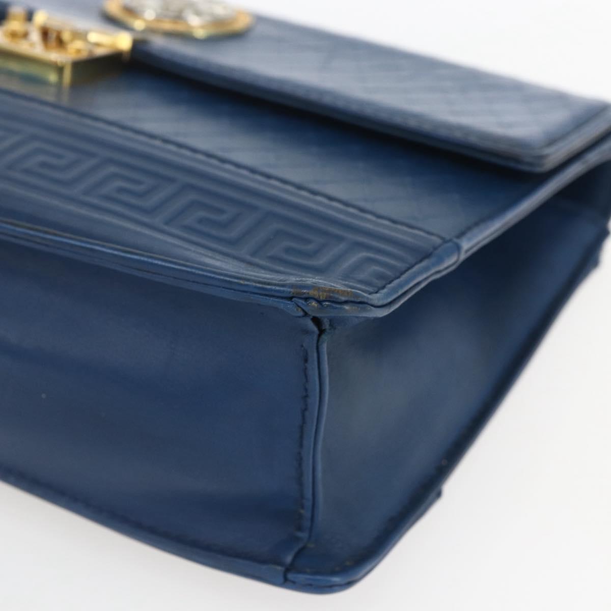 Gianni Versace Clutch Bag Leather Blue Gold Auth BA9405
