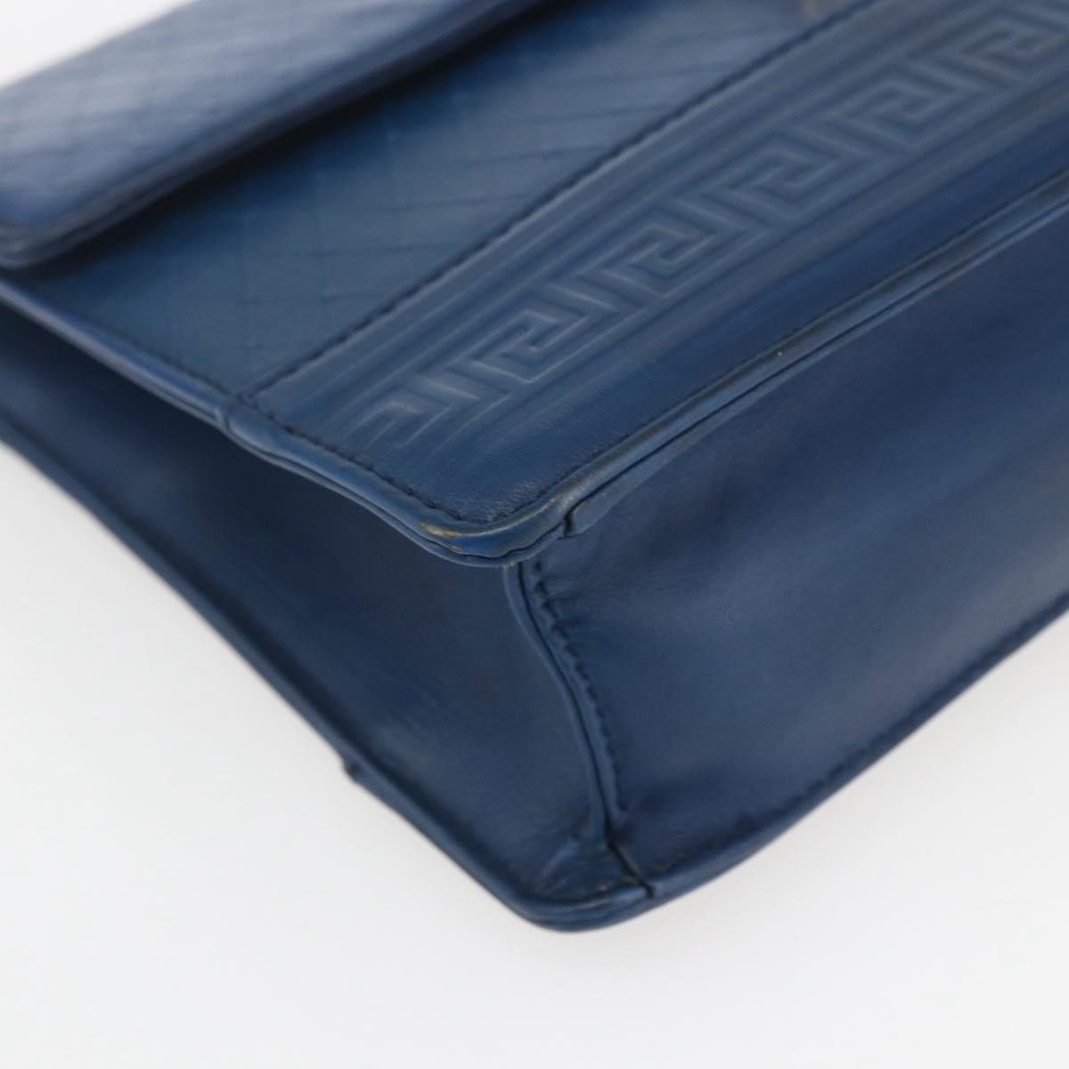 Gianni Versace Clutch Bag Leather Blue Gold Auth BA9405