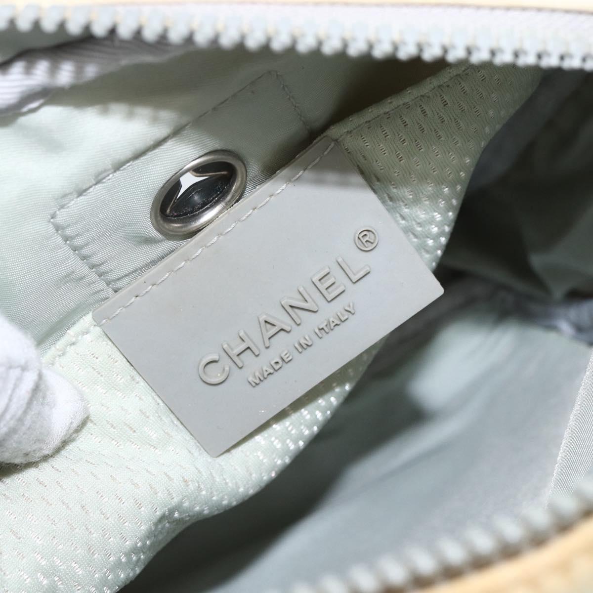 CHANEL Sports Line Shoulder Bag Canvas White Silver CC Auth BA9407