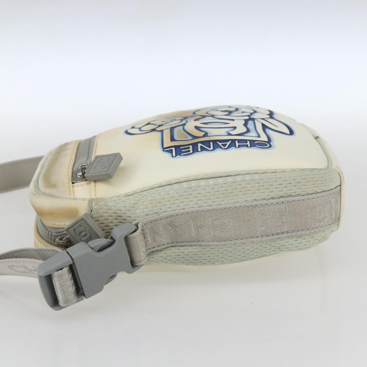 CHANEL Sports Line Shoulder Bag Canvas White Silver CC Auth BA9407