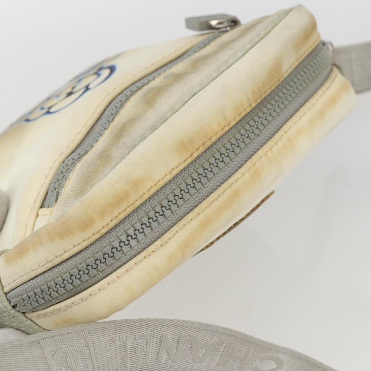 CHANEL Sports Line Shoulder Bag Canvas White Silver CC Auth BA9407