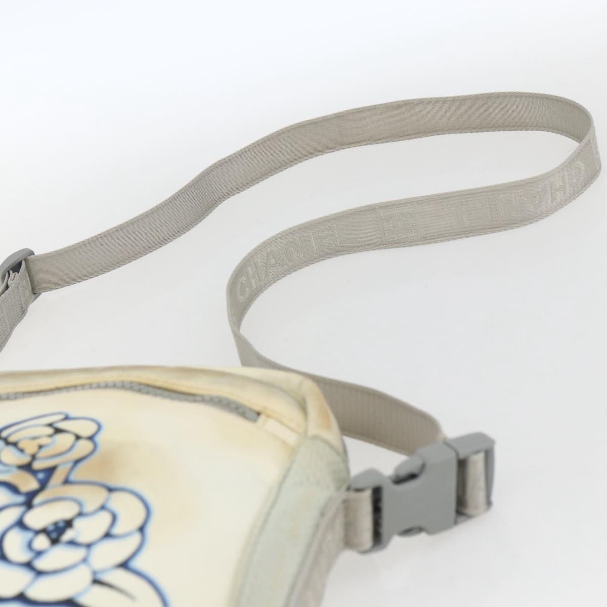 CHANEL Sports Line Shoulder Bag Canvas White Silver CC Auth BA9407